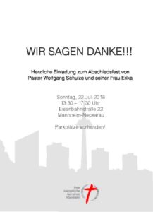 Abschied mit Festgottesdienst - 22.07.2018 @ Hochzeitssaal | Mannheim | Baden-Württemberg | Deutschland