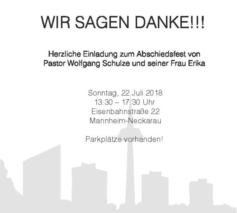 Wir sagen Danke - Abschiedsfeier für Pastor Wolfgang Schulze